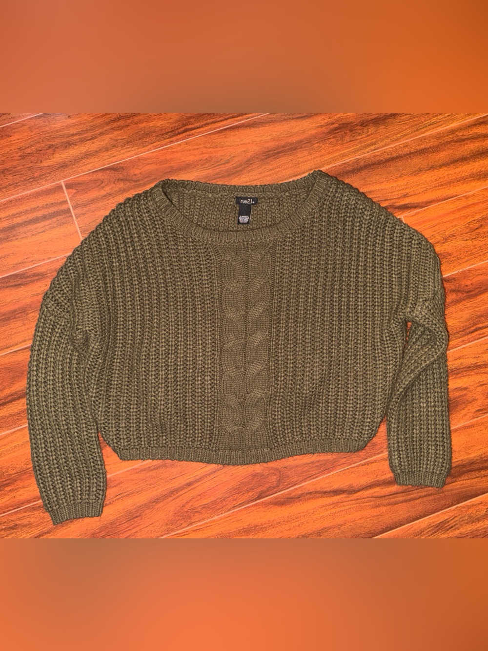 Rue21 Olive Green Cable Knit Cropped Sweater